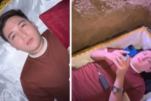 «Қарғысқа ұшырайсың!»: белгілі блогер табытта жатып, эфир жүргізді (ВИДЕО)